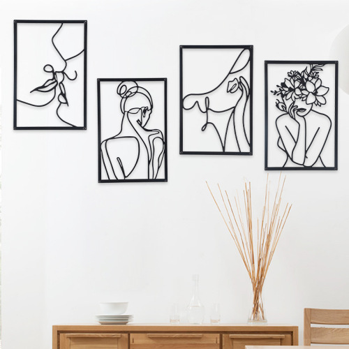 Iron wall hanging decoration art silhouette of female body lines, black wall decoration sticker, wholesale