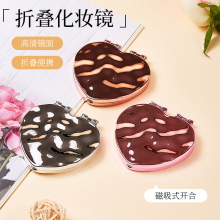 新款小镜子女随身携带迷你简约心形旅行口袋折叠镜手持补妆化妆镜
