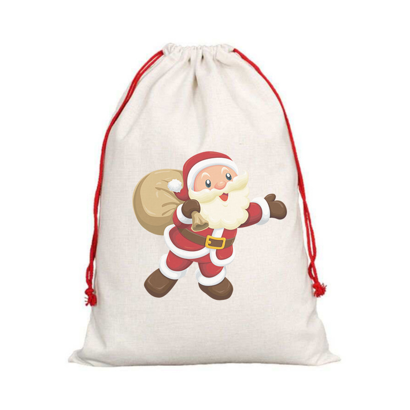 クロスボーダー热い贩売热転写クリスマスバッグ空白热転写クリスマス麻バッグ両面印刷束口ギフトバッグ|undefined