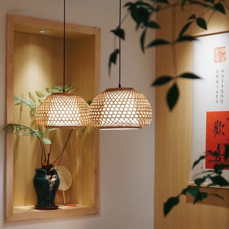 Lámpara de bambú de estilo chino pastoral Zen cama y desayuno restaurante olla caliente restaurante lámpara Casa de Té de estilo japonés balcón lámpara de linterna de Bambú
