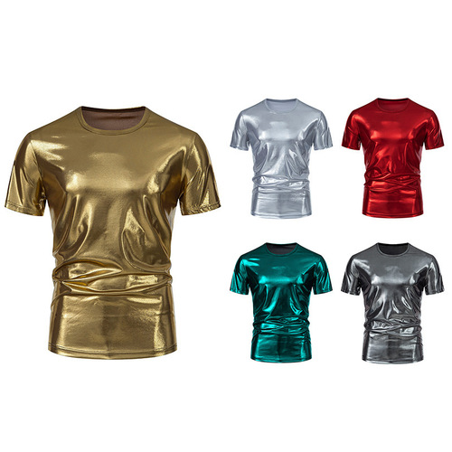 2024 New Amazon Men's Party Stage Shiny Short-Sleeve Crew Neck T-Shirt