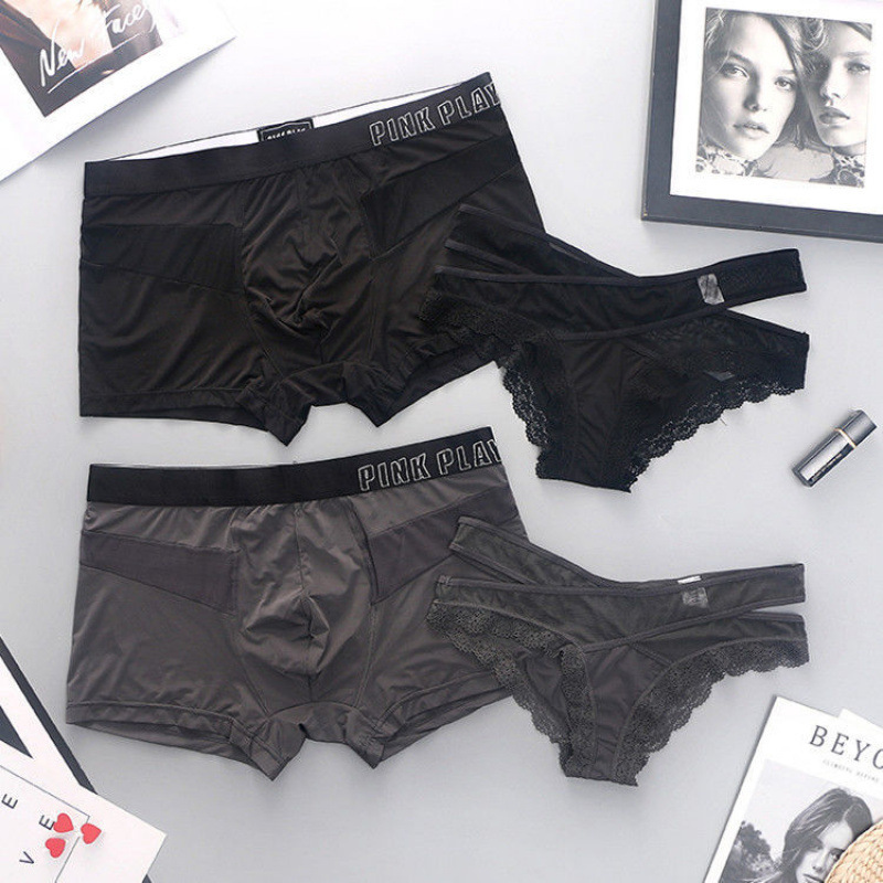 2 Pack Couple's Underwear Ice Silk One Male and One Female Double Sexy Pure Desire Couple's Pants Cute Underwear suit