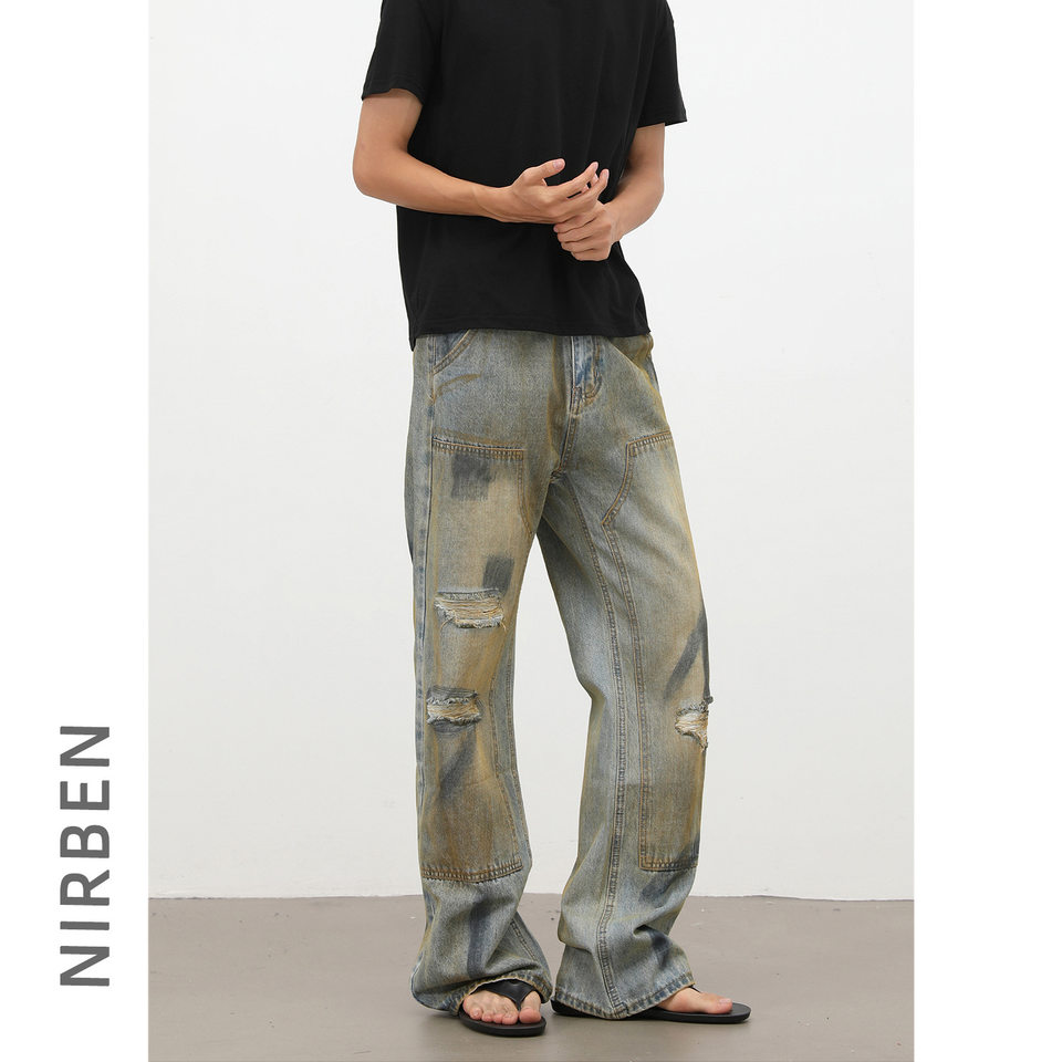 Quần jeans nam dáng ống loe nhẹ cạp vừa phong cách đường phố — Màu xanh dương