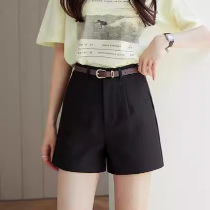 Black shorts for women, summer thin version, small figure high-waisted slimming casual pants, wide-leg pants, suit shorts