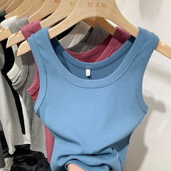 圖歐貨螺紋吊帶運動背心女裝2024夏季內搭西裝打底防走光無袖外穿