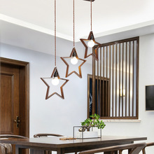 新中式胡桃木五角星吊灯北欧创意客厅餐厅灯个性样品房酒吧台吊灯