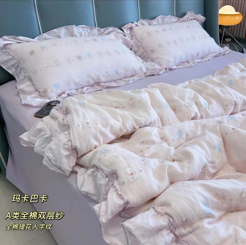 新款法式全棉双层纱四件套浪漫复古花边纯棉被套学生三件套 批发|undefined