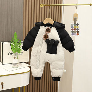 Baby's Autumn and Winter Clothes fleece-lined Warm Boys' Cartoon Hooded Down-Down Boys' Clothes Newborn Winter Outgoing Clothes