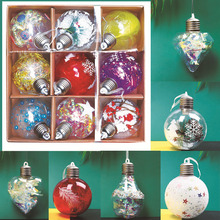 新款 圣诞球透明球带灯彩绘PET空心圆无缝塑料彩色吹塑橱窗装饰球