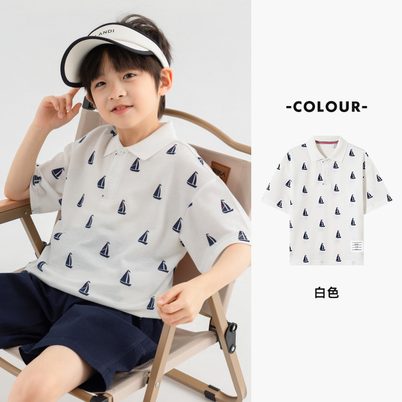 Duojia セーリングフルプリント子供用サマートップスカジュアルファッションポロシャツ男の子通気性半袖 Tシャツトレンディ|undefined