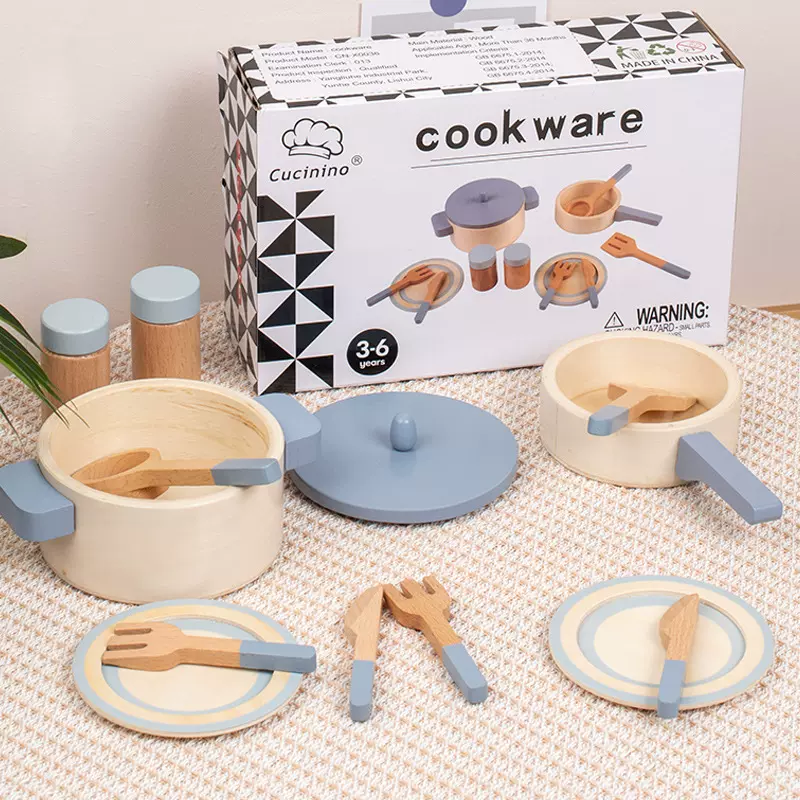 儿童仿真过家家烹饪做饭木制迷你餐厨锅具炒菜幼儿园互动益智玩具