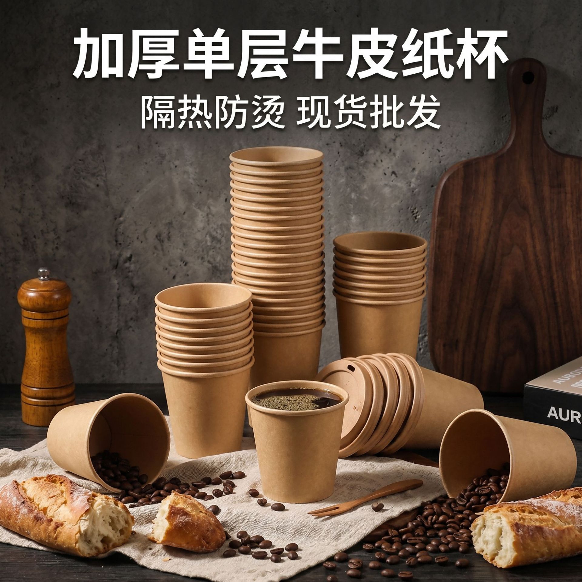 Taza de papel Kraft desechable al por mayor de una sola capa engrosada café leche té con tapa anti-escaldadura bebida caliente taza de papel LOGO puede ser personalizado