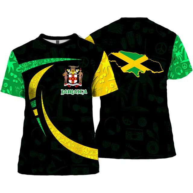Jamaica Flag Lion Logo Men's T-Shirt 3D Digital Jamaica Pride Print Short Sleeve Cross-Border Explosions