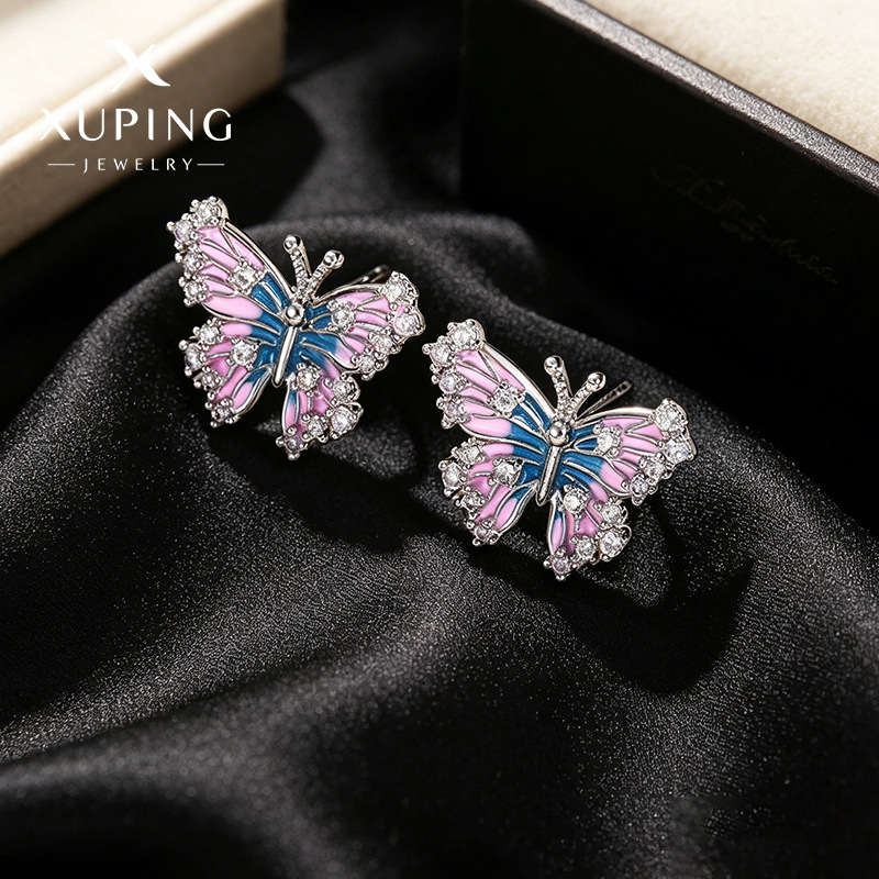Xuping gemas artificiales goteo de aceite serie mariposa pernos de orejas nicho femenino suave dulce viento pequeño pendientes de orejas al por mayor