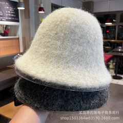 日系简约纯色素颜水桶帽子女秋冬新款羊绒混纺渔夫帽百搭气质盆帽