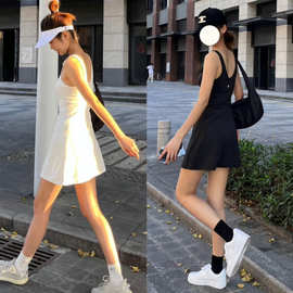 lulu同款连衣裙女2026夏季新款露背法式收腰高级感背心包臀短