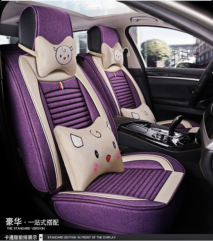 Five-Seater Car Seat Covers, Universal for All Seasons, Linen Seat Covers, Fabric Car Cushions, Fully Enclosed Car Seat Pads