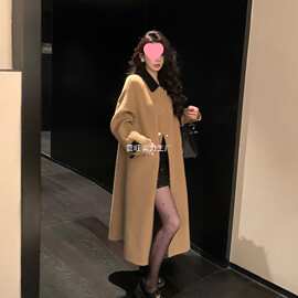 2025秋冬季新款美拉德双排扣御姐中长款毛呢大衣外套ins雪尼尔潮