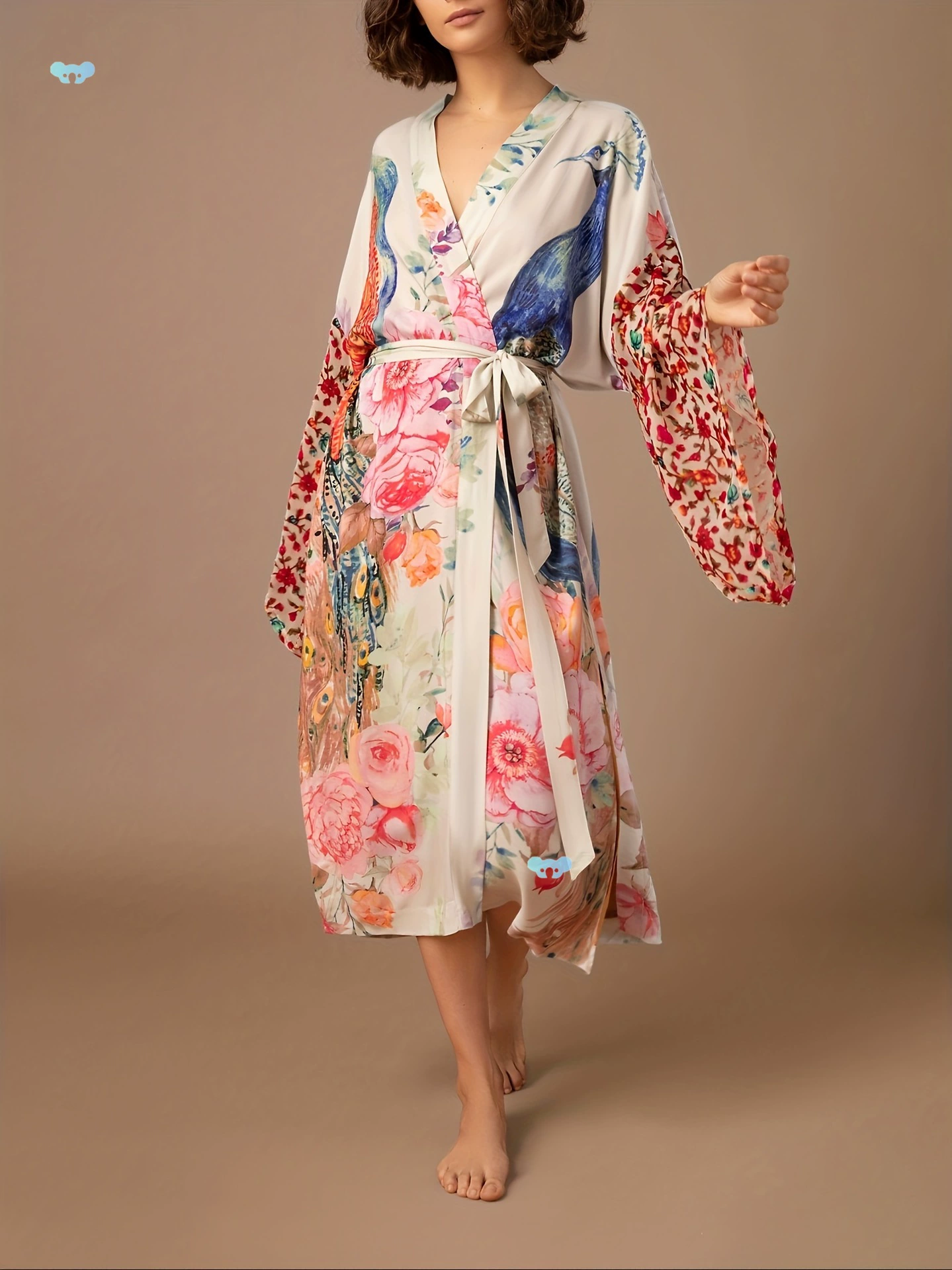 Женский пляжный халат с принтом и узором павлина, позиционирование через границу