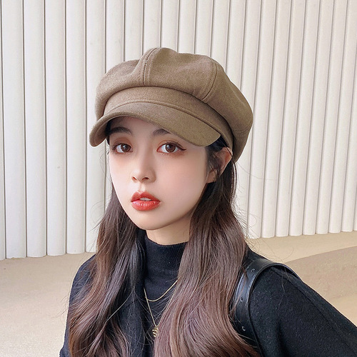  beret autumn and winter Korean version versatile solid color newsboy painter hat trendy Japanese duck tongue octagonal hat