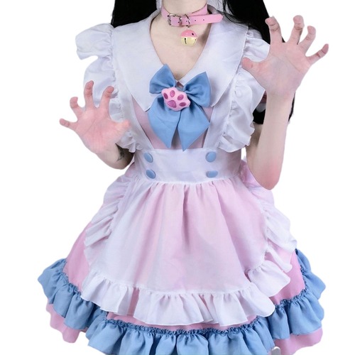 S-4XL plus size maid outfit, super cute big bow Lolita dress, women's clothing boss pink and blue cute dress