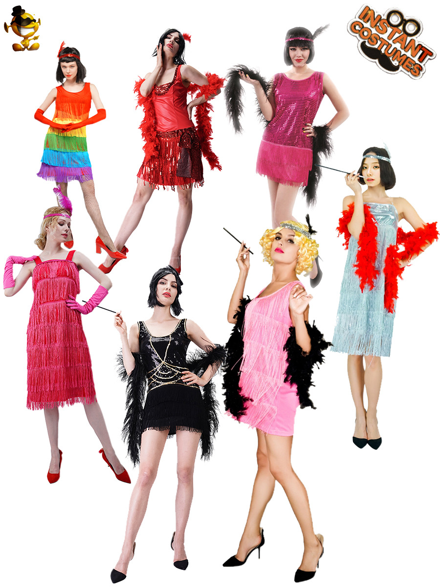 Carnaval de las mujeres adultas retro borla falda 30 s borla vestido mascarada ropa rendimiento