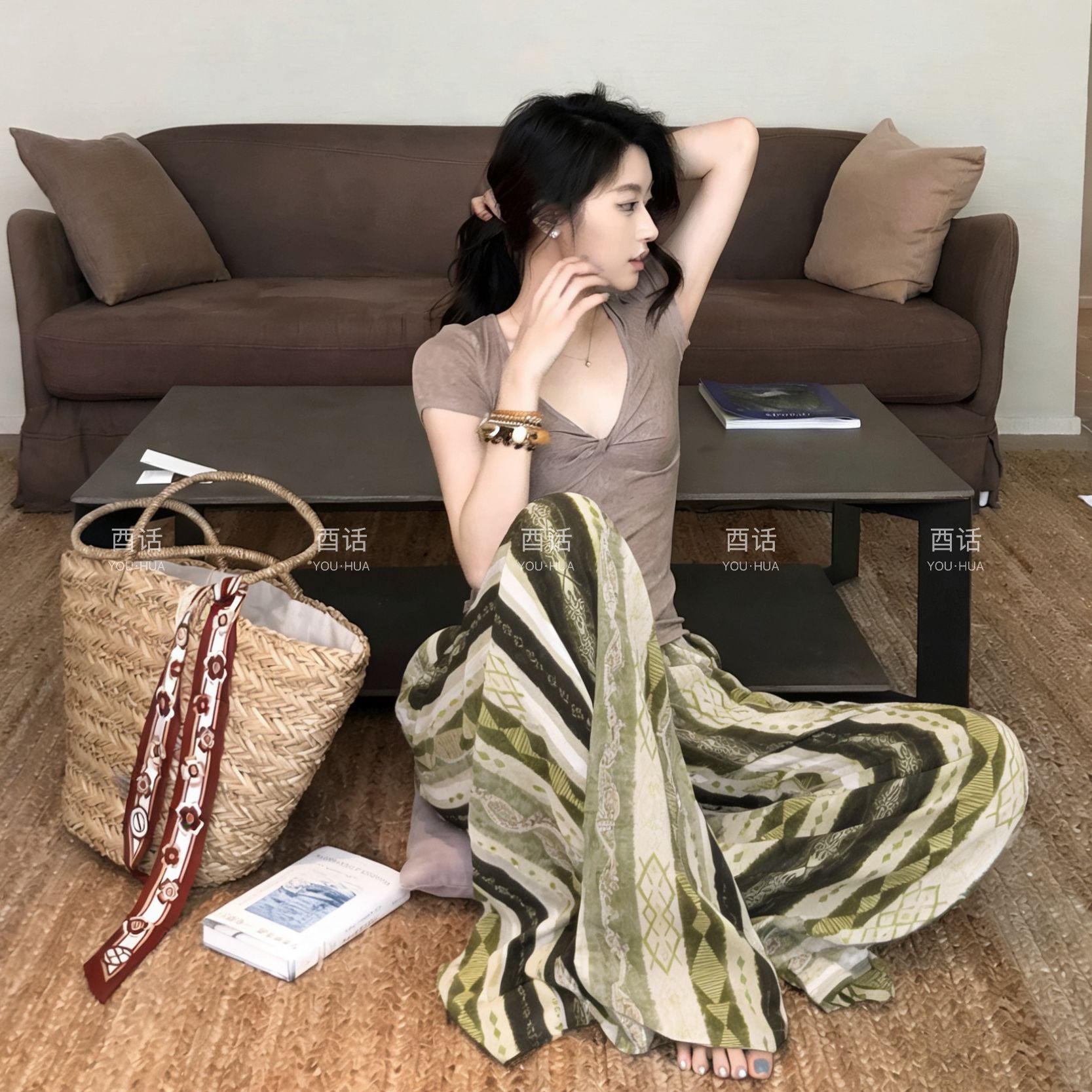 Pantalones de pijama de seda de algodón Pantalones de pierna ancha de seda de algodón fino para mujer