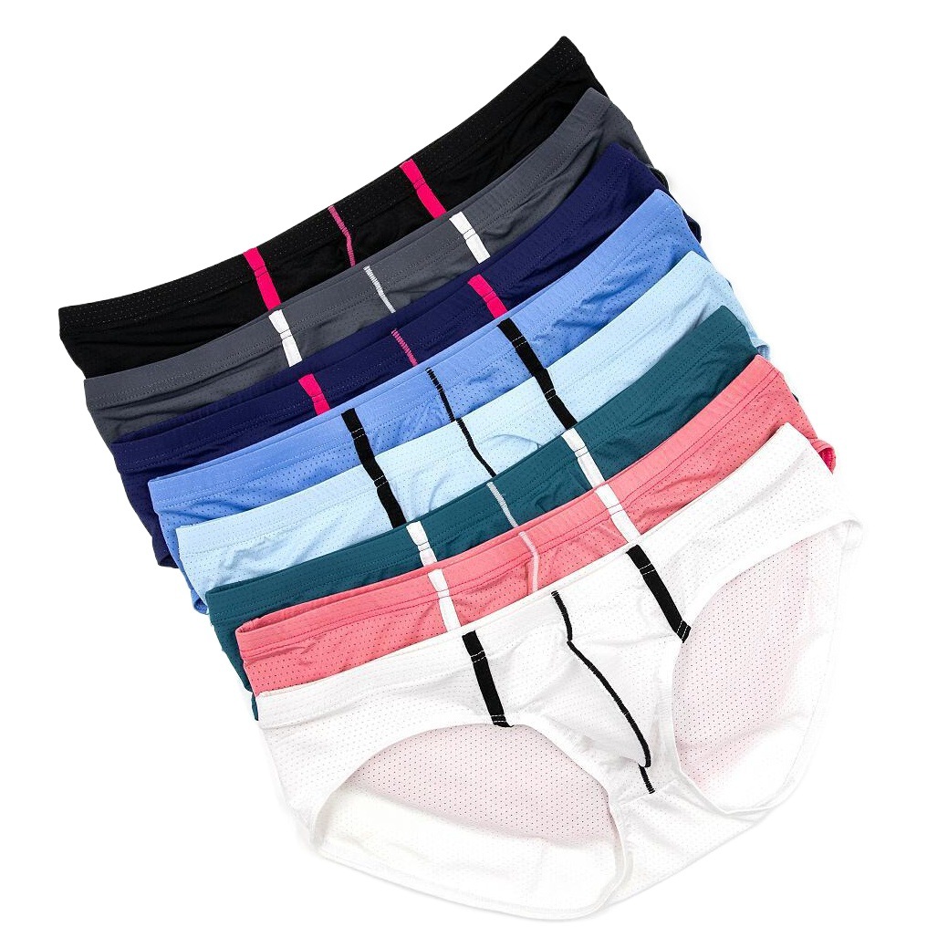 Japonés, coreano, europeo y americano de los hombres bajo cintura ropa interior cabeza hielo seda nylon sexy malla transpirable calzoncillos natación E-093