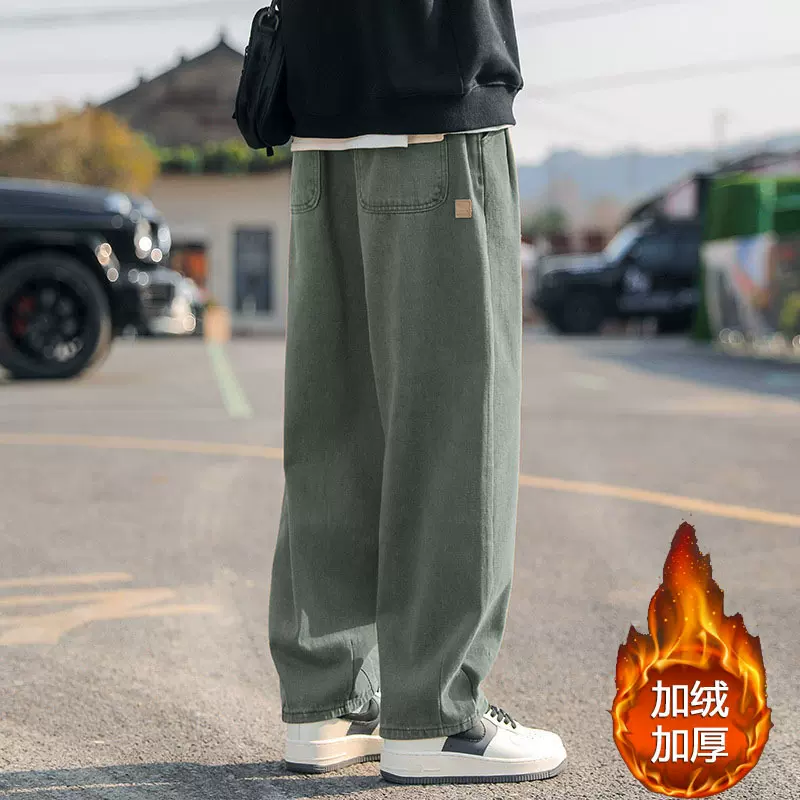 纯棉裤子男款冬季直筒裤男生潮牌宽松阔腿美式工装休闲长裤男潮流