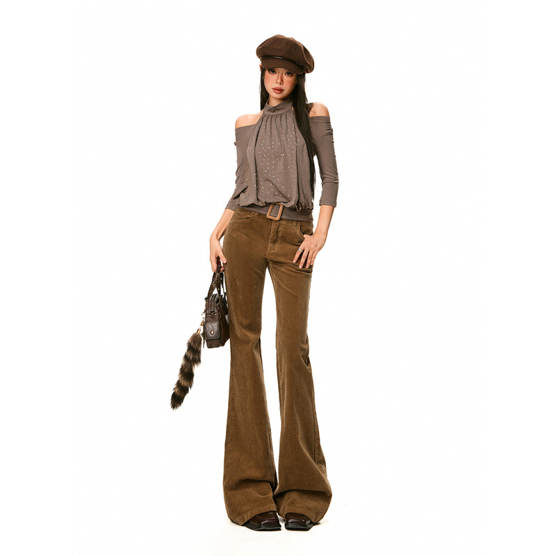 American Fashion Corduroy Jeans for Women, Autumn New Versatile Trendy Comfortable Low-Waist Slim Fit Flared Pants