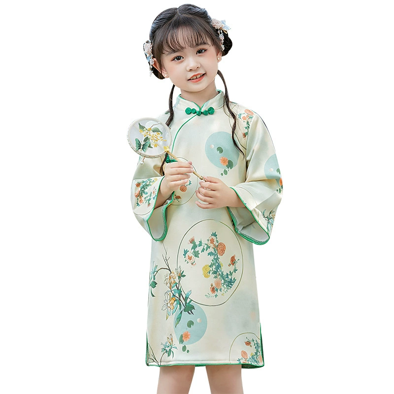 Детский осенний чхонсам, ретро бархатное этническое платье, Hanfu, этнический стиль
