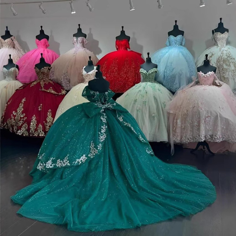 European and American Aliexpress Adult Performance Dress Prom One-Shoulder Large Skirt Appliqué Fluffy Gauze Skirt Colorful Gauze Evening Dress
