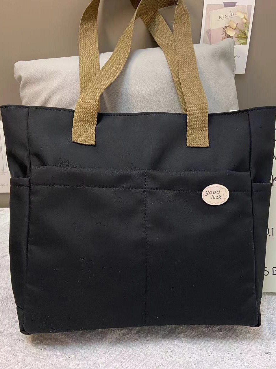 Diseño original bolso de tote de lona gruesa con cremallera japonesa para viajeros, bolso de hombro simple para estudiantes de arte informal