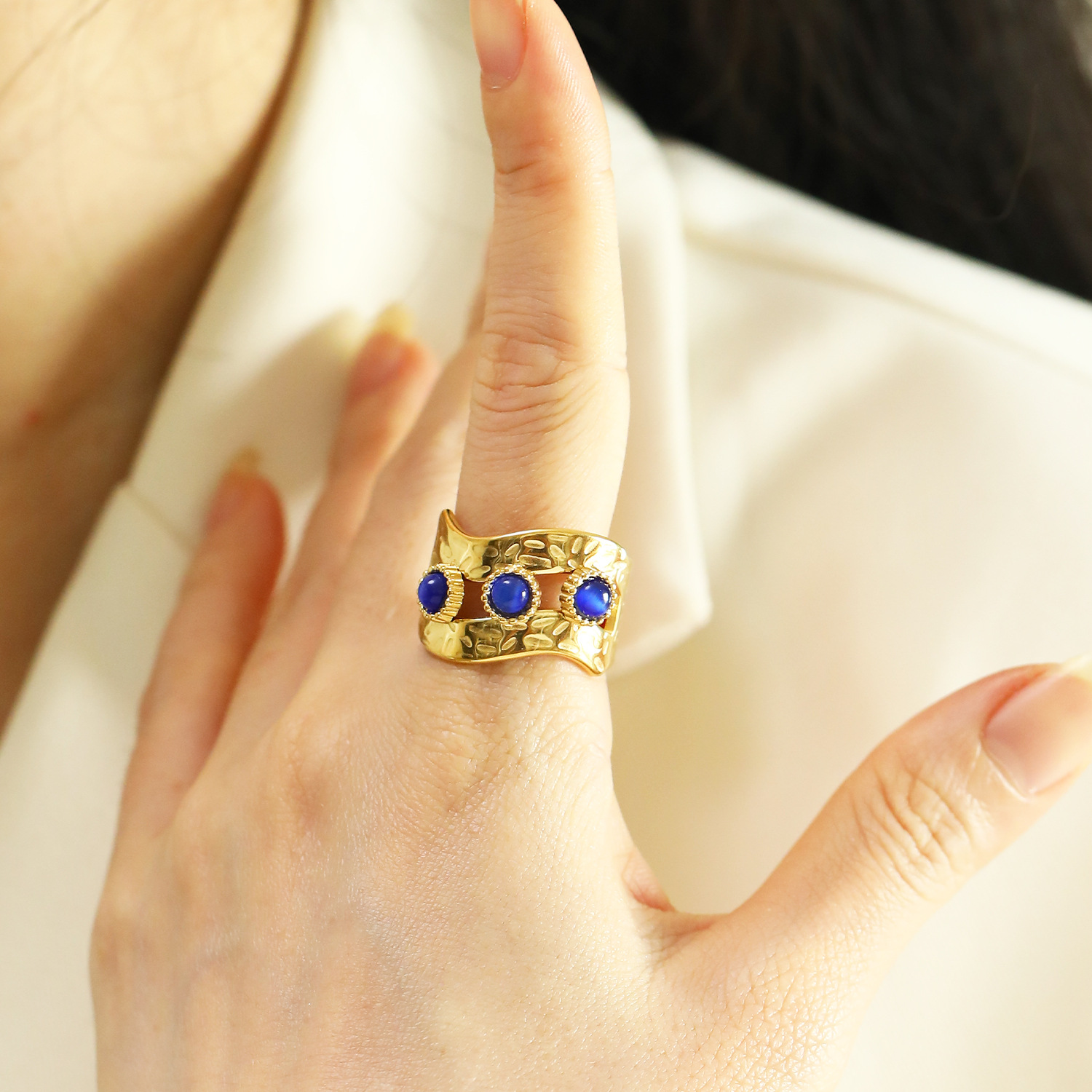 12g Weight Real Gold Plated Plating Material Open Rings Classification Adjustable Ring Size 1 Piece Quantity Casual, Daily Occasion 304 Stainless Steel Material Geometric, Color Block Pattern Women's Gender Vintage Style Style Waterproof Non Tarnish, Plating Craft Real Gold Plated Geometric Color Block 304 Stainless Steel Vintage Style Waterproof Non Tarnish Open Rings 9