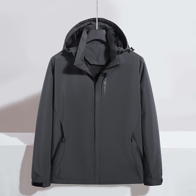 Suministro transfronterizo puesto en la acción más el tamaño de la chaqueta de los hombres al aire libre montañismo chaqueta rompevientos abrigo de color sólido fábrica al por mayor