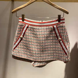 S家  淑女小香风彩条边粗花呢提花短裙裤女23098清货