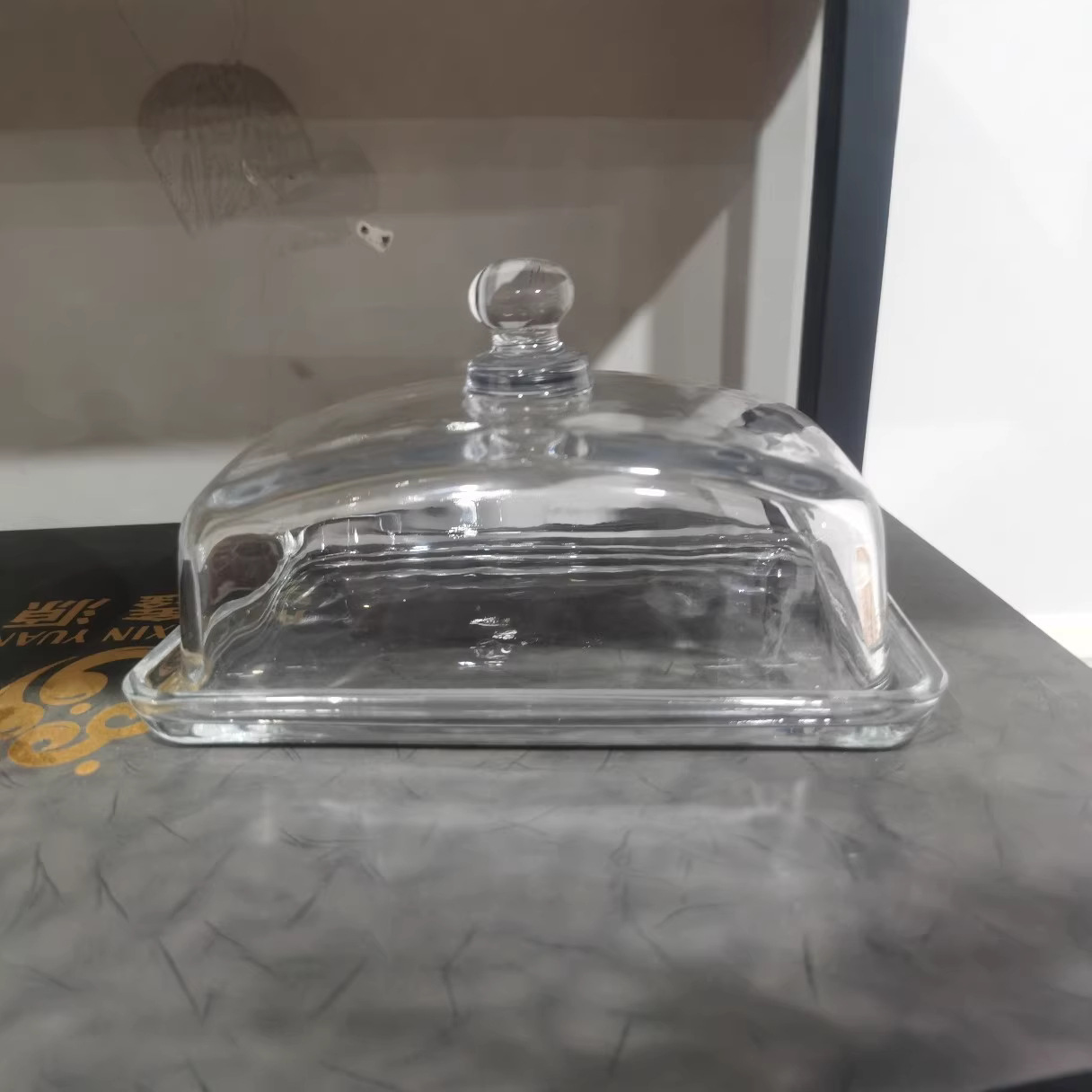 Placa de vidrio de almacenamiento rectangular transparente creativa bandeja de mantequilla corrugada casera caja de mantequilla bandeja a prueba de polvo