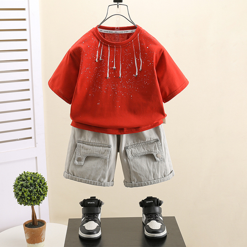 7419 Traje de verano para niños 2025 Nuevo verano para niños Ropa de manga corta fresca y atractiva Verano Red de celebridades de Internet de dos piezas de verano