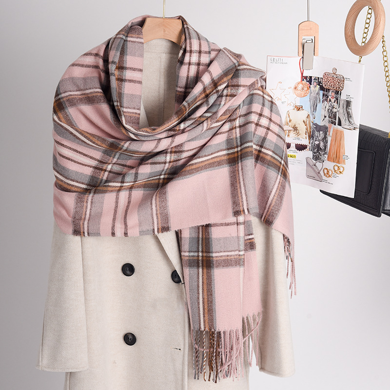 仿羊绒围巾冬天爆款保暖格子围巾秋冬围巾女百搭厚披肩围脖新款