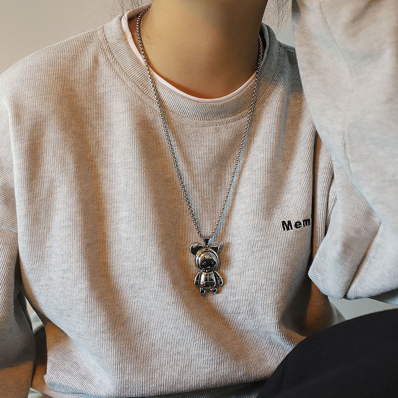Collier pendentif petit monstre en acier inoxydable unisexe_voghion.com