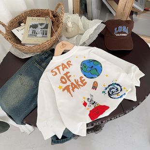 Boys T-Shirt 2025 Autum New Kidsren's Casual All-Over Printed Versatile Top Pure Color Western Style Long-Sleeved Bottoming Shirt Trbottomy