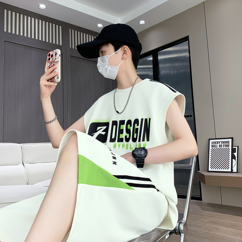 Summer Sports Suit for Boys, Middle School Students, Sleeveless Vest, Loose Shorts, Two-Piece Set, Handsome Running Jersey for Older Children