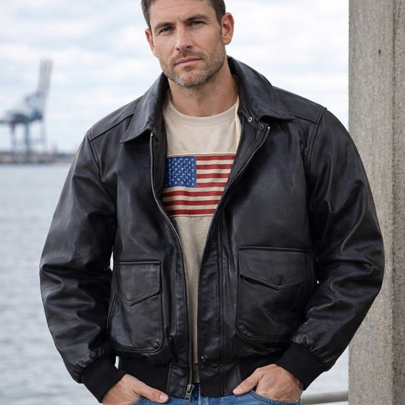 High-end leather coat American-style Retro Leather Jacket Wear-resistant PU Aviator Leather Jacket