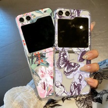 适用三星Zflip6折叠屏花朵手机壳Zflip5透明花朵PC全包Zflip3硬壳