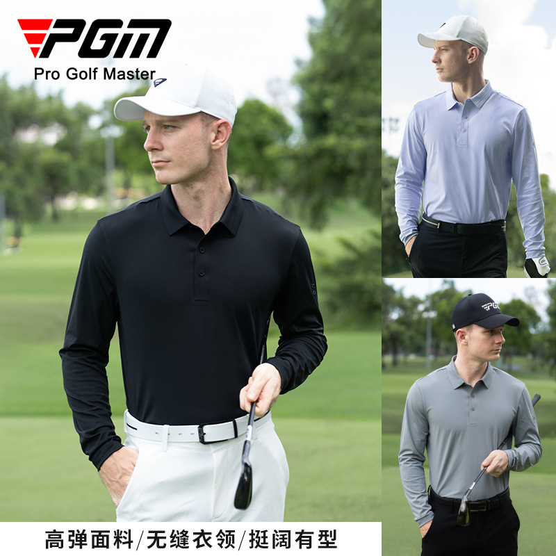 Áo polo nam dài tay PGM cổ bẻ liền mạch, áo thun thể thao mùa thu — YF762-Đen, YF762-Màu xanh nhạt, YF762-Trắng, YF762-Màu xám