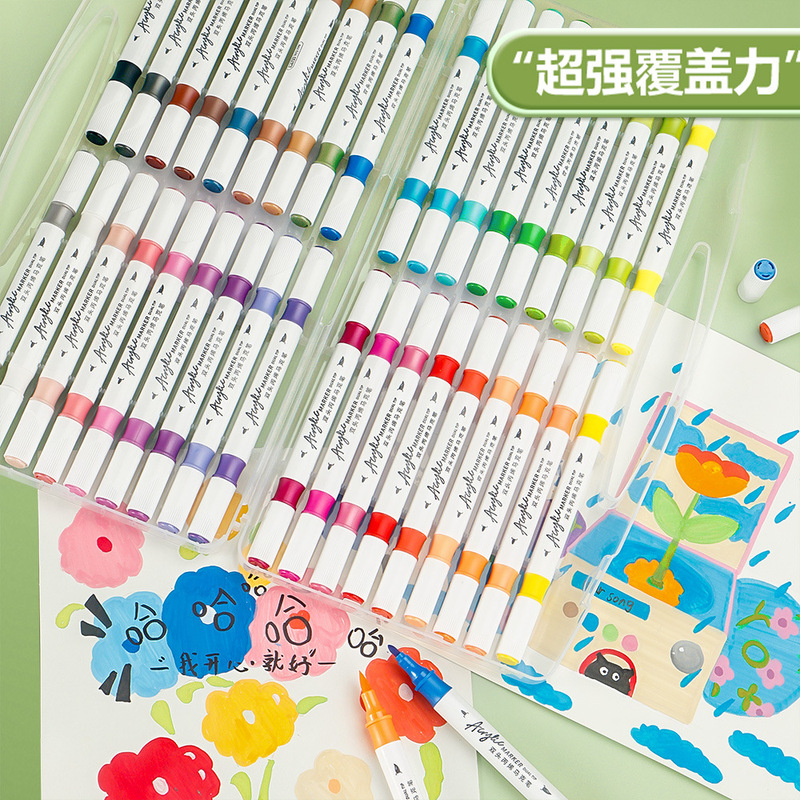 双頭アクリルマーカーペン子供用アート落書きペンアート特殊ペン防水不透明マーカーペンスポットバッチ|undefined