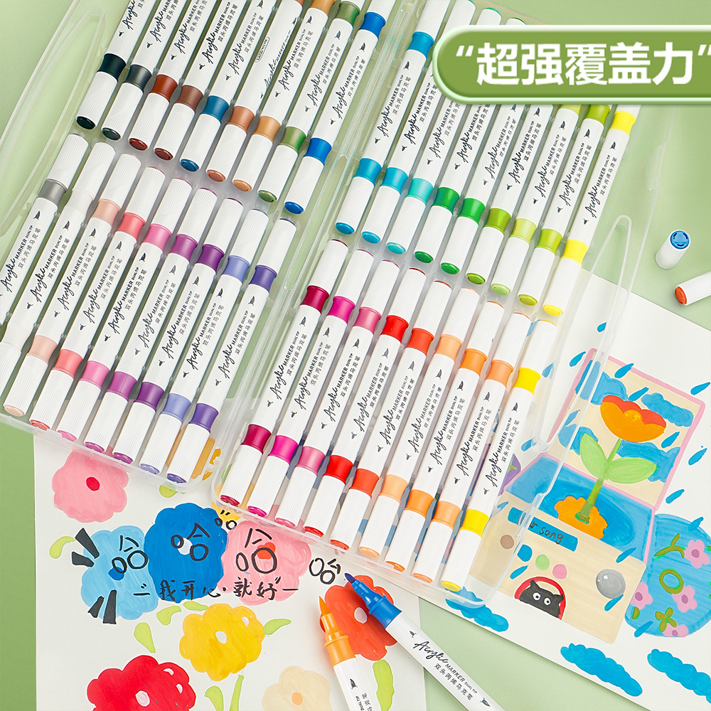 Marcador acrílico de dos cabezas Bolígrafo de graffiti de arte para niños Bolígrafo especial de arte Marcador impermeable e impermeable lote de stock