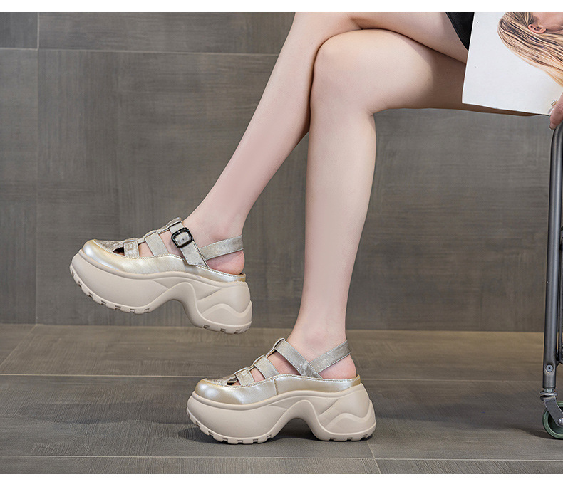 Sandal nữ đế dày tăng chiều cao, quai chữ V, phong cách thời trang, thoáng khí, phù hợp mùa hè — M2905 Be, M2905 Đen, M2905 Bạc chi tiết 26