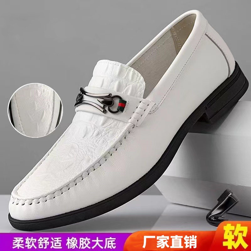 Men's Leather Shoes 2025 New Style Genuine Leather Breathable Casual Non-slip Wear-resistant Soft Sole Soft Surface Crocodile Pattern Slip-on Loafers