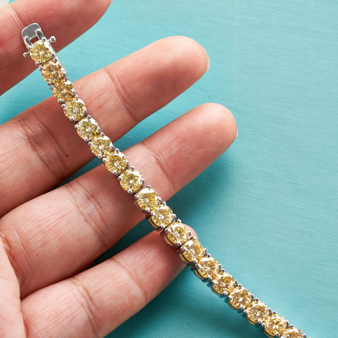 3mm limón amarillo nuevo moissanite color moissanite probado diamante pluma con GRA Super Flash fuego color tenis pulsera